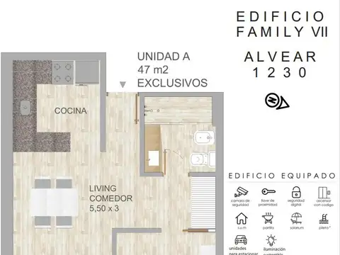 Departamento Monoambiente con 1 baño