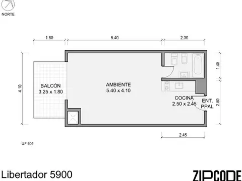 Oficina Monoambiente con 1 baño