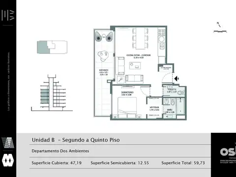 Departamento en venta de 2 ambientes