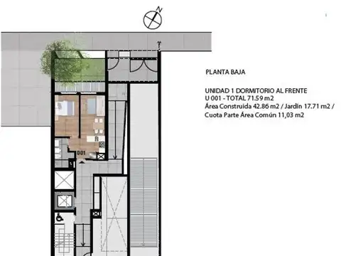 Departamento 2 ambientes con 1 baño