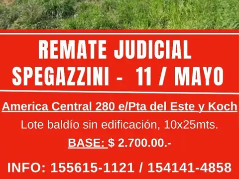 EN REMATE JUDICIAL - LOTE DE 10X25MTS - SPEGAZZINI