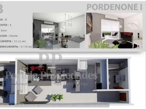 Departamento 2 ambientes con 1 baño