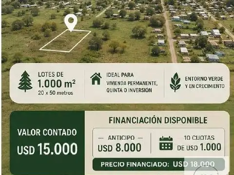 OPORTUNIDAD EN  AGOTE VENA LOTE USD 8.000 Y CUOTAS