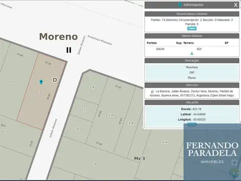 Terreno / Lote en venta de 1650m2 ubicado en Moreno