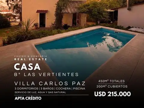 Venta Gran Chalet De 3 Dormitorios Con Piscina Barrio Las Vertientes – Villa Carlos Paz