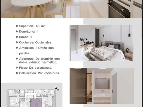 Departamento 2 ambientes con 1 baño