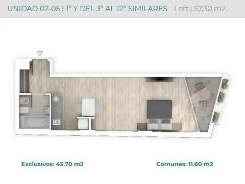 Departamento Monoambiente con 1 baño