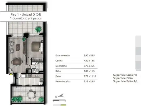 Departamento en Venta de 2 ambientes