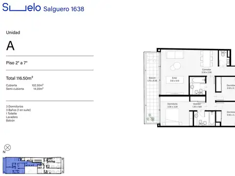 Departamento 4 ambientes con 3 baños