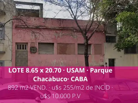 Lote. USAM. 892 m² vendibles. 8,65 m de frente. Parque Chacabuco