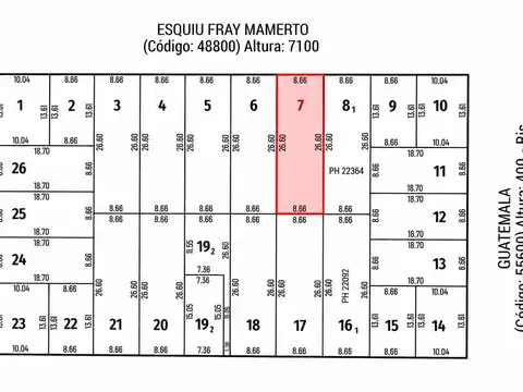 Terreno en Venta 9  mts Frente