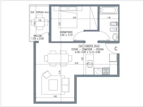 Departamento en Venta de 2 ambientes