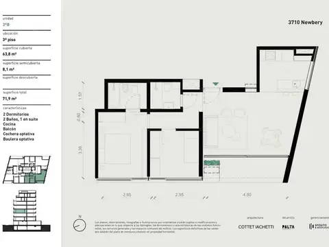 Departamento 3 ambientes con 2 baños
