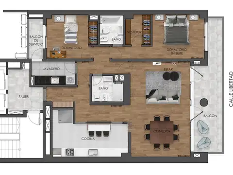 Departamento 2 dormitorios. Piso Exclusivo Av Libertad 167