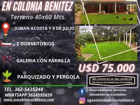 SE VENDE: COLONIA BENITEZ, CASA DE 2 DORMITORIOS 