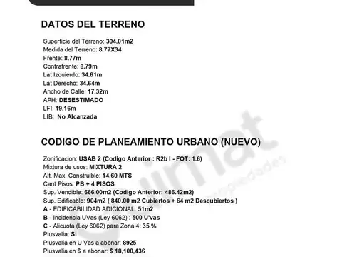 Terreno en Venta de 304,0 m2