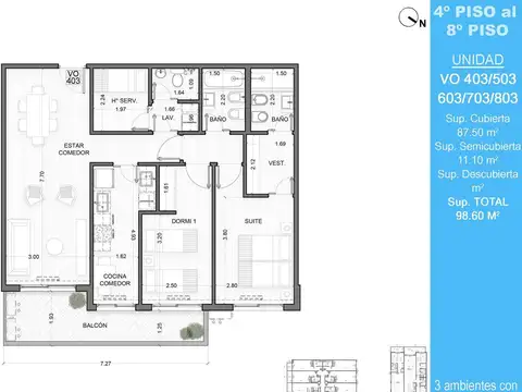 Departamento 3 ambientes con 3 baños