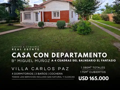 Venta Casa Con Departamento En 1.080M² De Terreno En Miguel Muñoz, Villa Carlos Paz