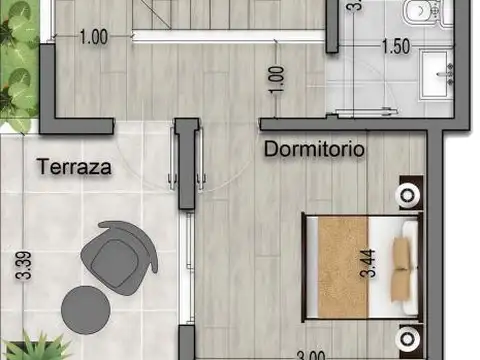 Departamento 2 ambientes con 1 baño