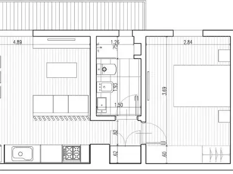Departamento 2 ambientes con 1 baño