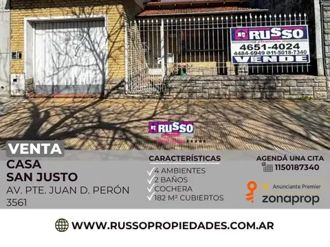 Venta de Casa 4 Ambientes - San Justo