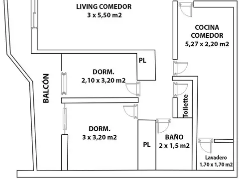 Departamento 3 ambientes con 1 baño