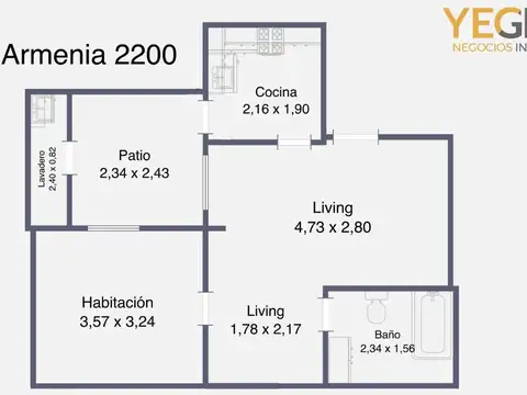 DEPARTAMENTO CON PATIO DESCUBIERTO EN ARMENIA AL 2200