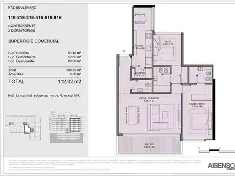 Departamento 3 ambientes con 2 baños