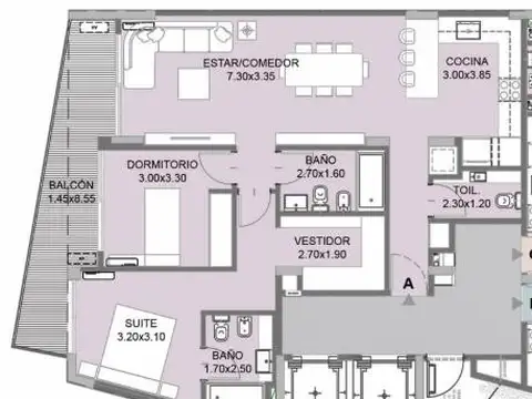 Departamento 3 ambientes con 2 baños