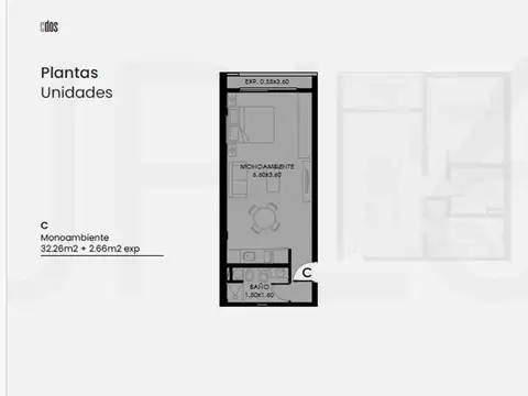 Departamento Monoambiente con 1 baño