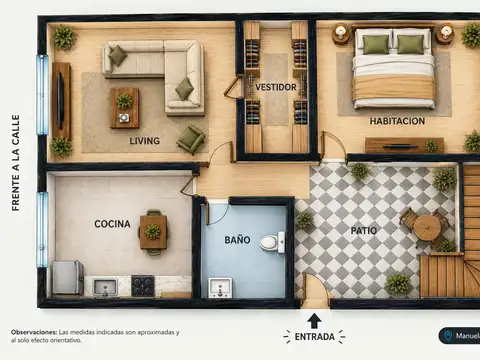 Depto Tipo Casa 3 ambientes con 1 baño
