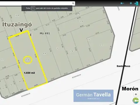 Gran lote de 1020 m2 en 2da Rivadavia y Santa Rosa Ituzaingo