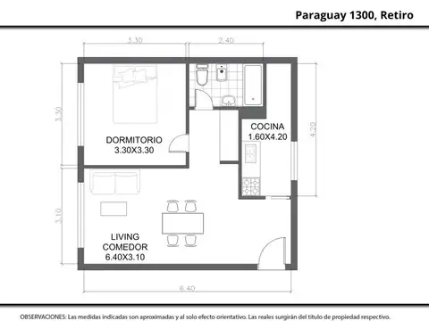 Departamento 2 ambientes con 1 baño