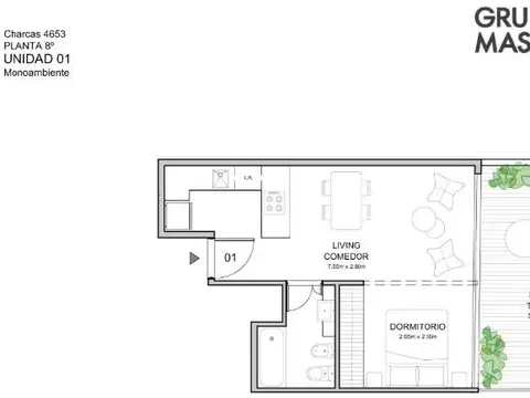 Departamento en  Palermo Soho- 1Amb Divisible -Piso 8