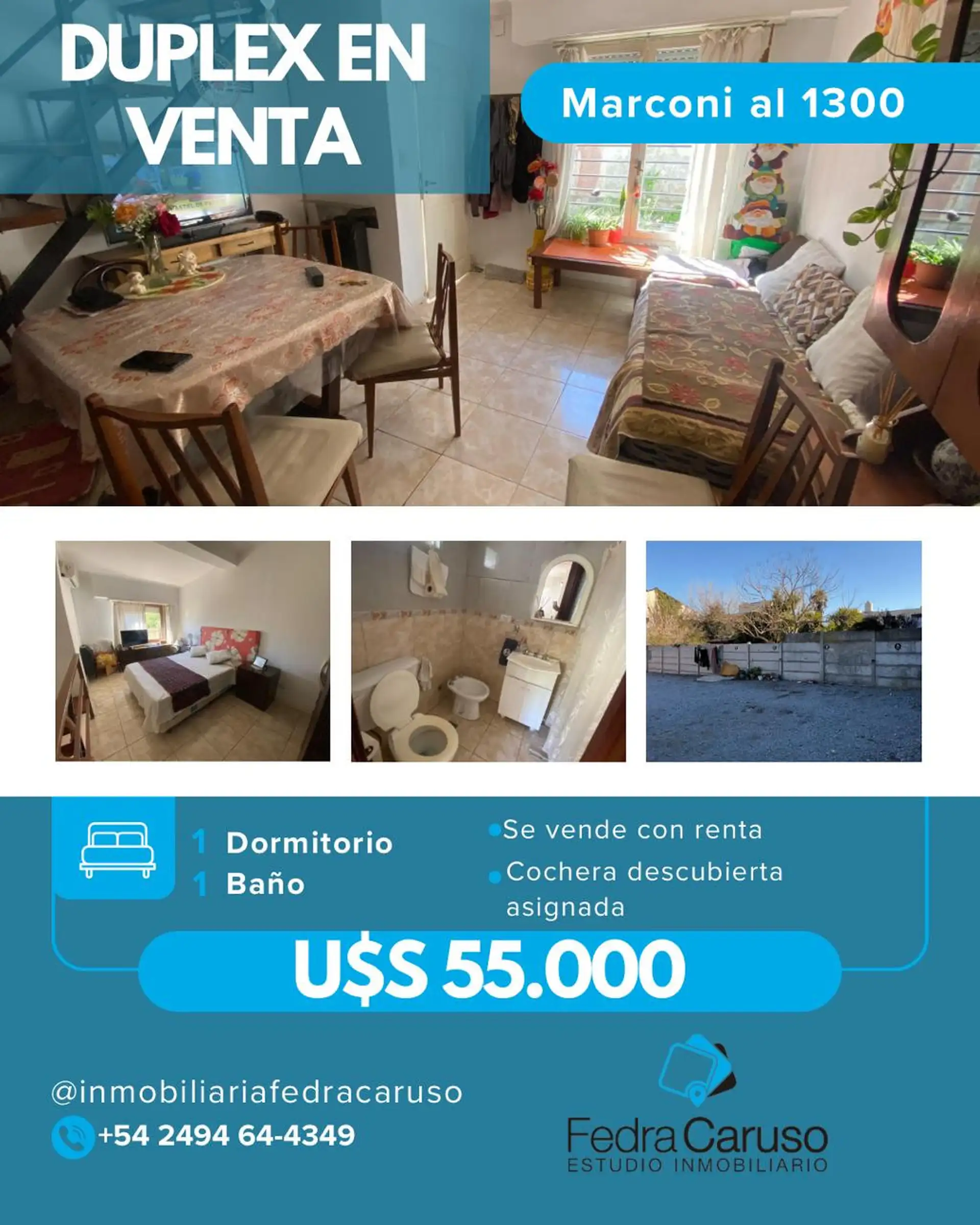 Dúplex 2 amb 35 m² con 1 dorm, cochera descubierta y renta vigente — Marconi