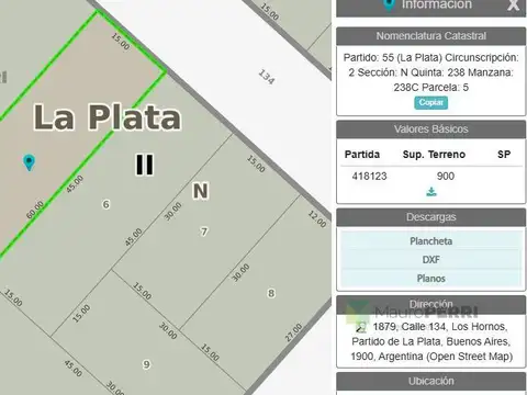 Terreno en venta 134 e/ 70 y 71 15x60 (900m2)
