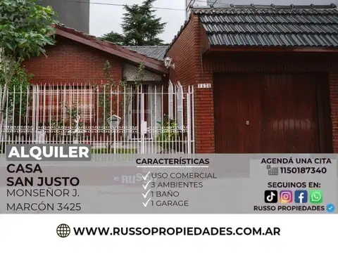 Alquiler casa 3 ambientes San Justo