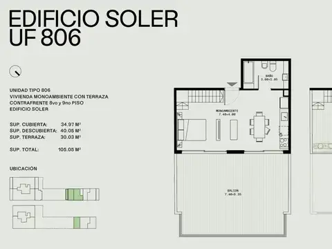 P Hollywood- Monoambiente con balcón terraza y terrza propia