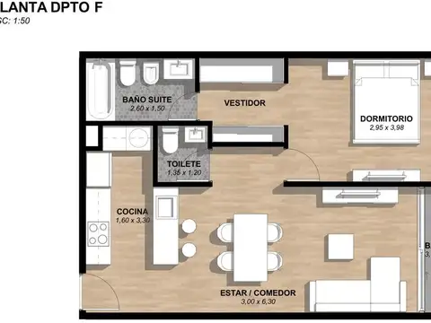 Departamento 2 ambientes con 1 baño