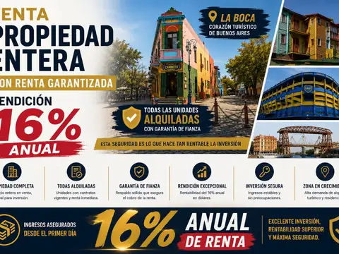 VENTA PROPIEDAD CON RENTA 16% ANUAL GARANTIZADO  