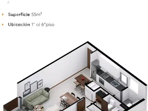 Departamento en Venta de 1 dormitorio