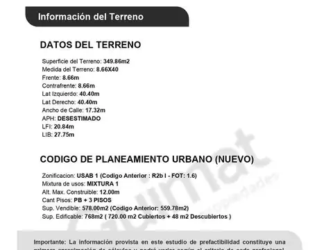 Terreno en Venta de 349,0 m2