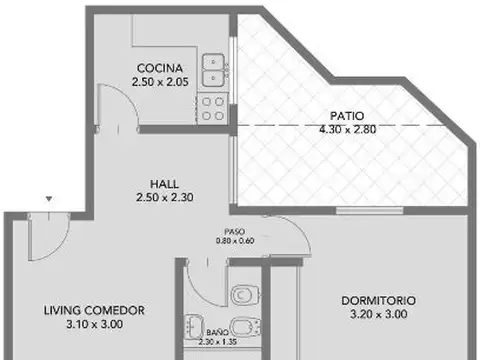 Departamento  reciclado de 2 amb con patio cubierto
