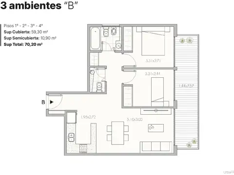 Departamento en Venta de 2 dormitorios