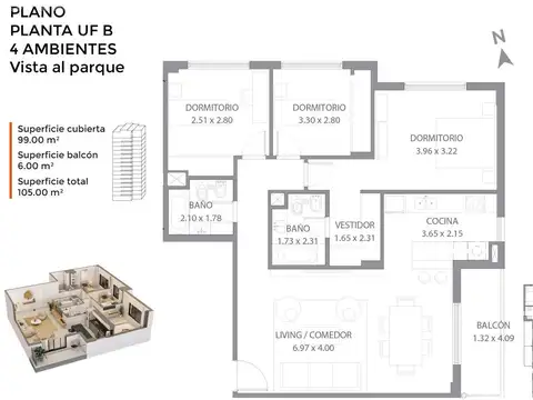 Departamento 4 ambientes con 2 baños