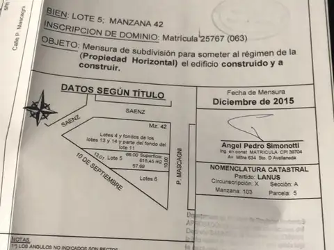 Terreno en Venta en Lomas De Zamora, USD 35.000