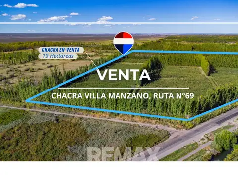 VENTA CHACRA 19 HECT FRENTE RUTA VILLA MANZANO 