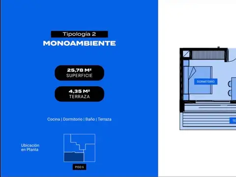 Departamento Monoambiente con 1 baño
