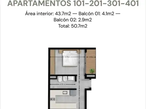Departamento en Venta de 1 dormitorio