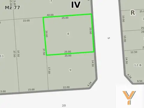 Terreno en Venta 20  mts Frente